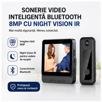Sonerie Video Inteligentă Bluetooth 8MP cu Night Vision IR – Monitorizare și Siguranță Direct de pe Telefon