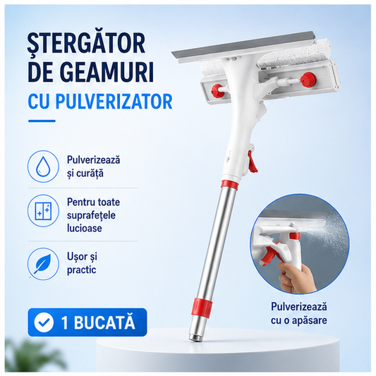 Ștergător de Geamuri cu Pulverizator - Curățare Rapidă și Ușoară