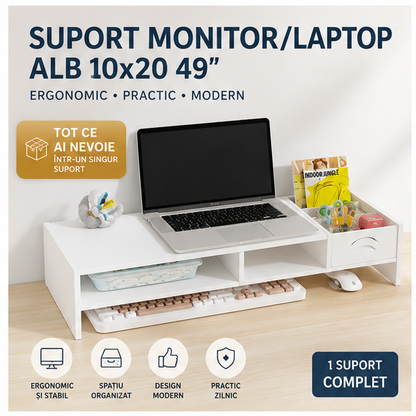 Suport Monitor/Laptop Alb 10x20 49" - Ergonomic și Stabil