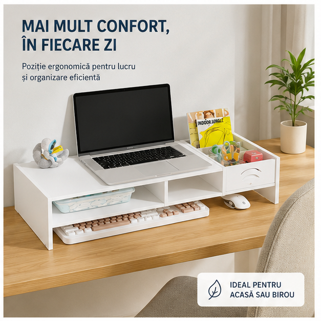 Suport Monitor/Laptop Alb 10x20 49" - Ergonomic și Stabil