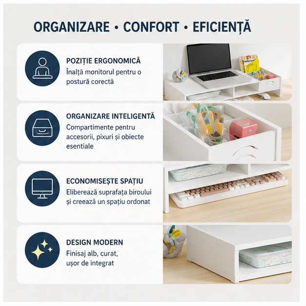 Suport Monitor/Laptop Alb 10x20 49" - Ergonomic și Stabil