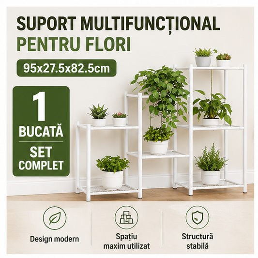 Suport Multifuncțional pentru Flori 95x27.5x82.5cm Alb-Negru
