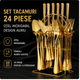 Set Tacamuri 24 Piese Otel Inoxidabil cu Suport, Design Auriu