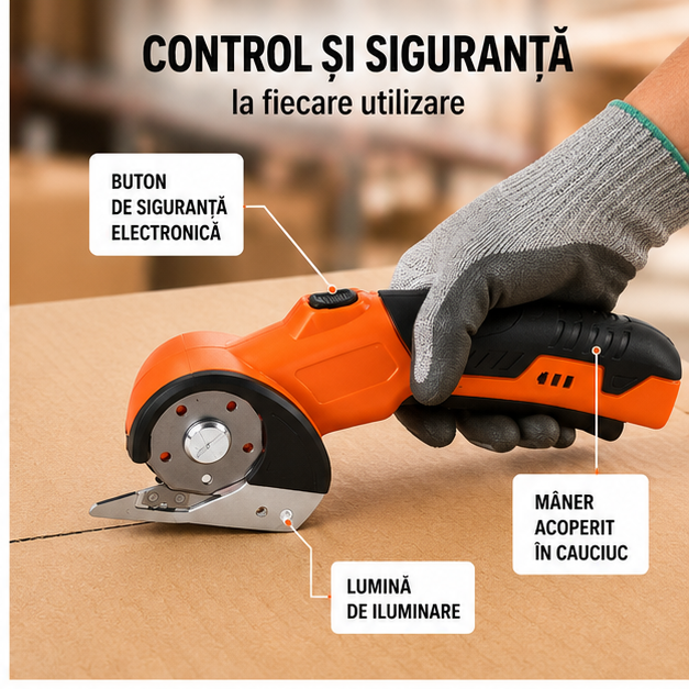 Tăietor Electric de Carton cu Blocare de Siguranță – Precizie și Confort pentru Tăieri Rapide