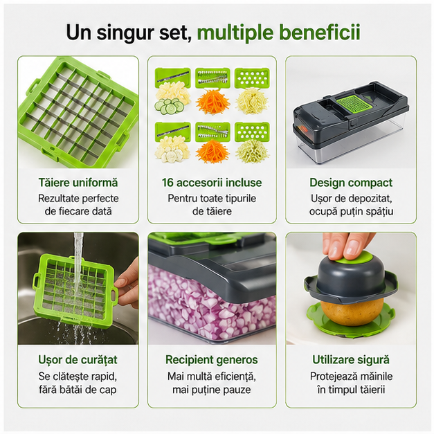 Set Tocat Legume 16 în 1 - Multifuncțional pentru Bucătărie