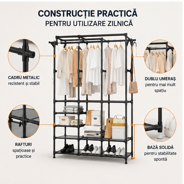 Umeras Dublu cu Rafturi 73x36x160 cm - Organizare Eficienta