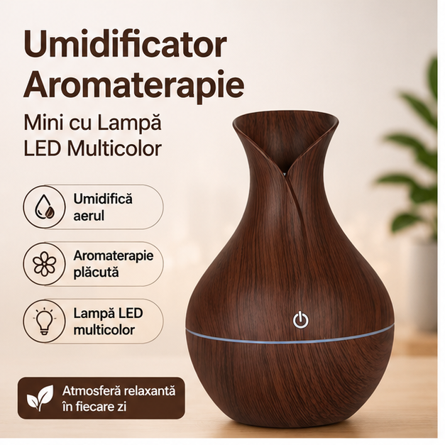 Umidificator Aromaterapie Mini cu Lampă LED Multicolor – Relaxare și Atmosferă Plăcută în Orice Încăpere