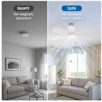 Ventilator de Tavan cu LED și Control de la Distanță – 52 cm, Iluminare Modernă și Răcire Eficientă
