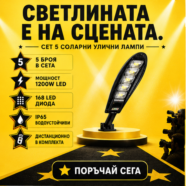 SET 5x Lampa Stradala 1200W, Incarcare Solara