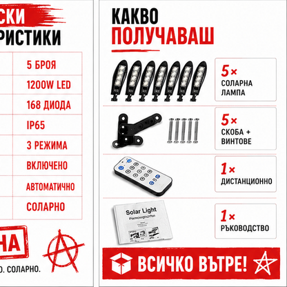 SET 5x Lampa Stradala 1200W, Incarcare Solara