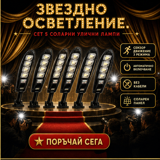 SET 5x Lampa Stradala 1200W, Incarcare Solara