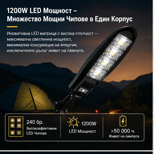 SET 5x Lampa Stradala 1200W, Incarcare Solara