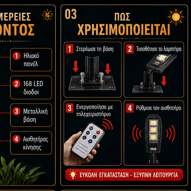 SET 5x Lampa Stradala 1200W, Incarcare Solara
