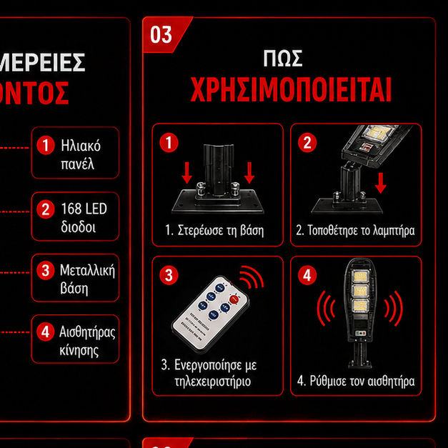SET 5x Lampa Stradala 1200W, Incarcare Solara