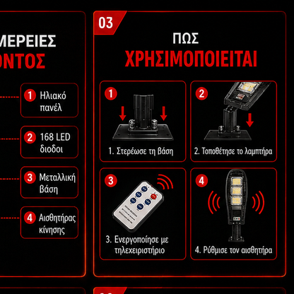 SET 5x Lampa Stradala 1200W, Incarcare Solara