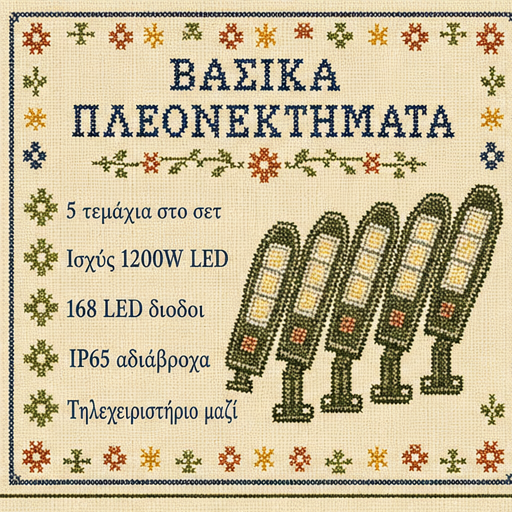SET 5x Lampa Stradala 1200W, Incarcare Solara