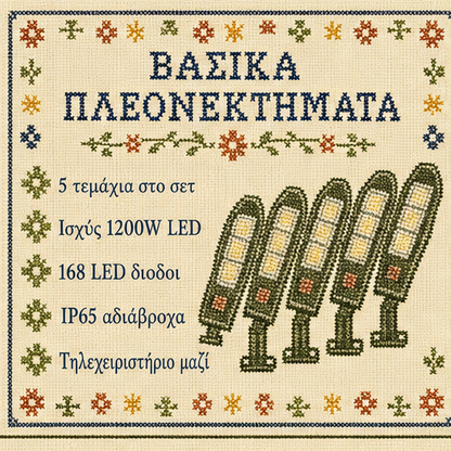 SET 5x Lampa Stradala 1200W, Incarcare Solara