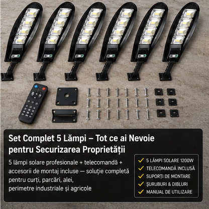 SET 5x Lampa Stradala 1200W, Incarcare Solara
