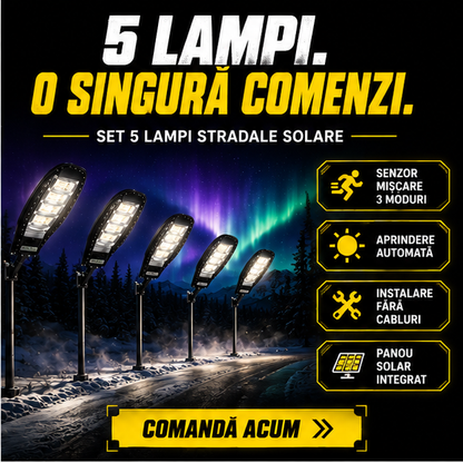 SET 5x Lampa Stradala 1200W, Incarcare Solara