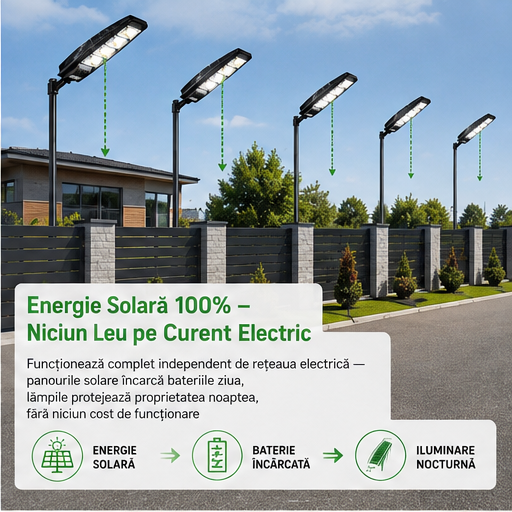 SET 5x Lampa Stradala 1200W, Incarcare Solara