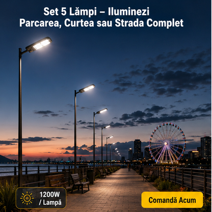 SET 5x Lampa Stradala 1200W, Incarcare Solara