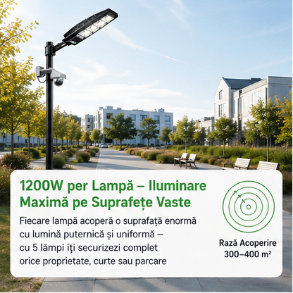 SET 5x Lampa Stradala 1200W, Incarcare Solara