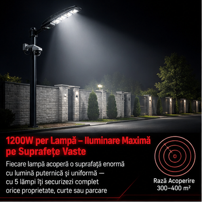 SET 5x Lampa Stradala 1200W, Incarcare Solara
