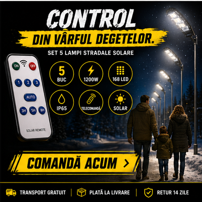 SET 5x Lampa Stradala 1200W, Incarcare Solara