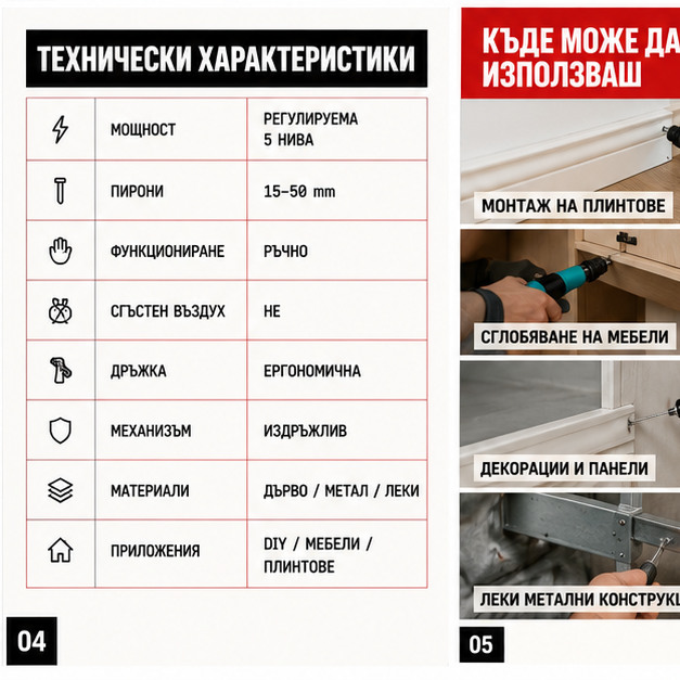 Pistol manual pentru fixarea cuielor + 100 CUIE CADOU