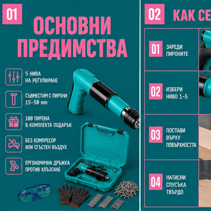 Pistol manual pentru fixarea cuielor + 100 CUIE CADOU