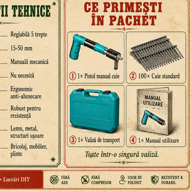 Pistol manual pentru fixarea cuielor + 100 CUIE CADOU