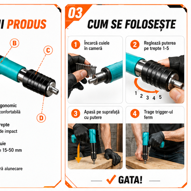 Pistol manual pentru fixarea cuielor + 100 CUIE CADOU