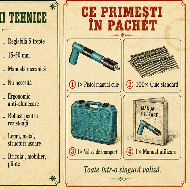 Pistol manual pentru fixarea cuielor + 100 CUIE CADOU