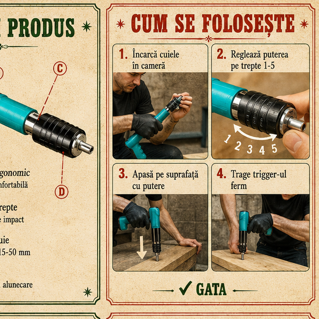 Pistol manual pentru fixarea cuielor + 100 CUIE CADOU