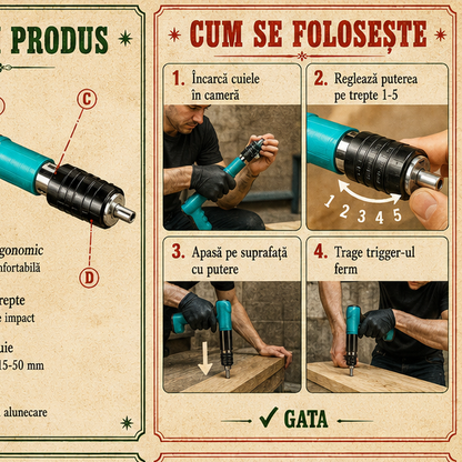 Pistol manual pentru fixarea cuielor + 100 CUIE CADOU
