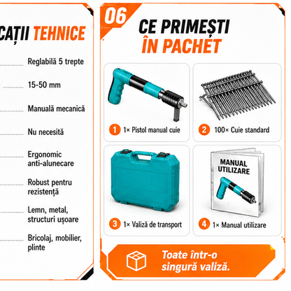 Pistol manual pentru fixarea cuielor + 100 CUIE CADOU