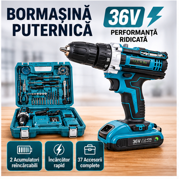 Bormașină cu 2 Acumulatori de 48V – Putere și Autonomie