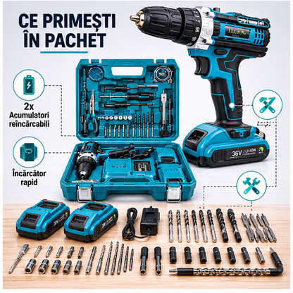 Bormașină cu 2 Acumulatori de 48V – Putere și Autonomie