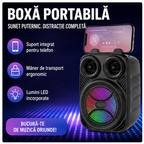 Boxă Portabilă cu Suport Telefon și Mâner