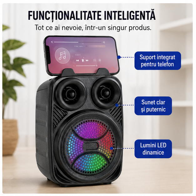 Boxă Portabilă cu Suport Telefon și Mâner