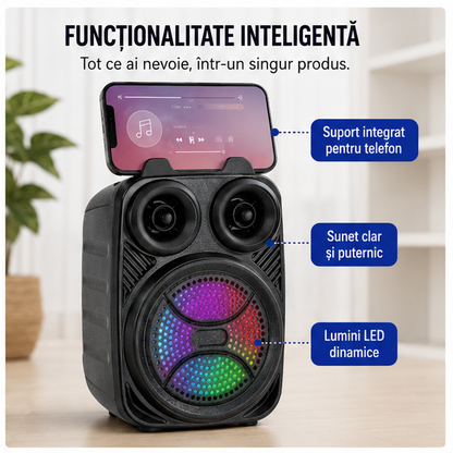 Boxă Portabilă cu Suport Telefon și Mâner