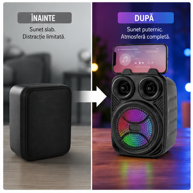 Boxă Portabilă cu Suport Telefon și Mâner