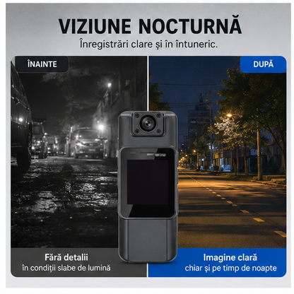 Cameră Corporală HD 1080P cu Lentilă Rotativă – Filmare Clară și Monitorizare Portabilă în Orice Situație