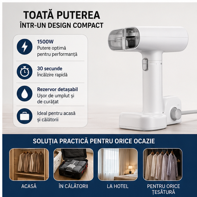 Fier de Călcat Vertical Portabil VISURON 1500W cu Rezervor Detașabil