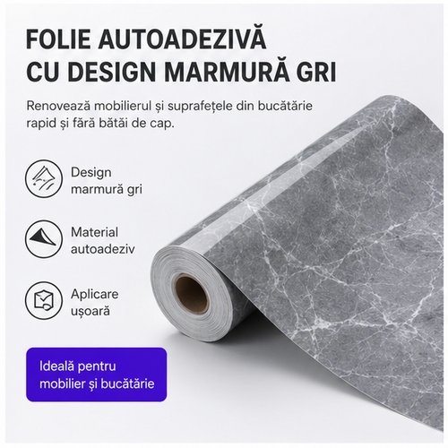 Folie Autocolanta Marmura Gri Autoadeziva 60X300cm