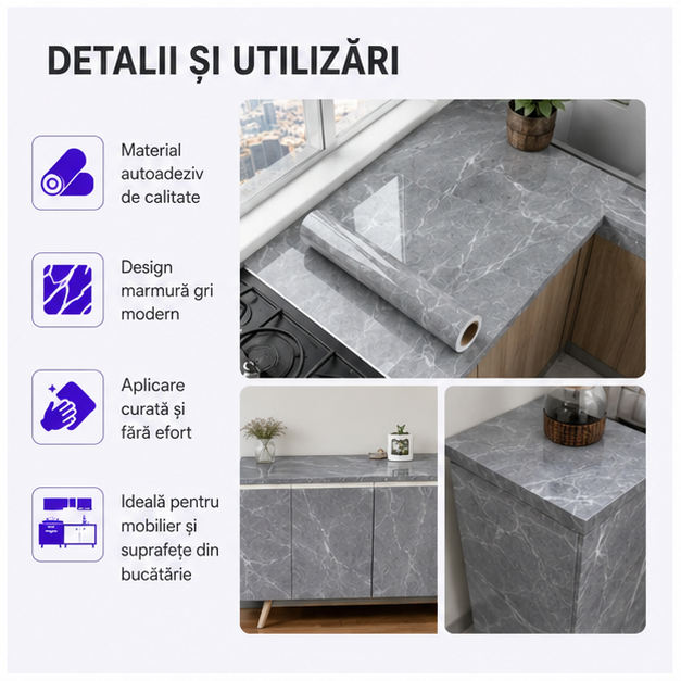 Folie Autocolanta Marmura Gri Autoadeziva 60X300cm