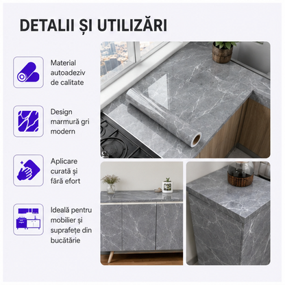 Folie Autocolanta Marmura Gri Autoadeziva 60X300cm