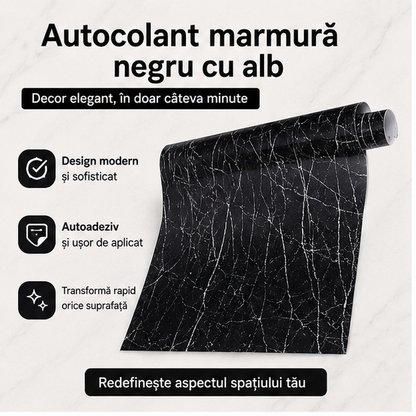 Folie Autocolantă Marmură Neagră 60x300cm pentru Mobilier