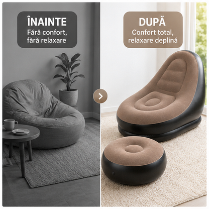 Fotoliu gonflabil cu suport pentru picioare, invelis catifelat