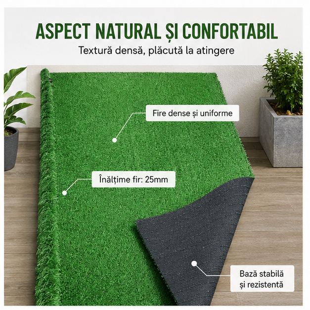 Gazon artificial, e-floor, polipripilena, vedra,inaltime 25mm, dim 200cmx100cm, verde